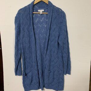 Christopher & Banks Long Cardigan Blue with Front Pockets Size XL Cottagecore